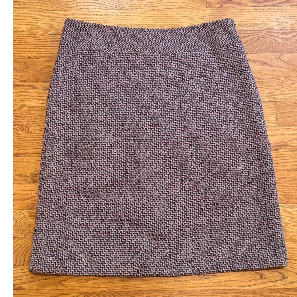 Ann Taylor LOFT Wool Blend Tweed A-Line Skirt Purple Burgundy Grey Size 6